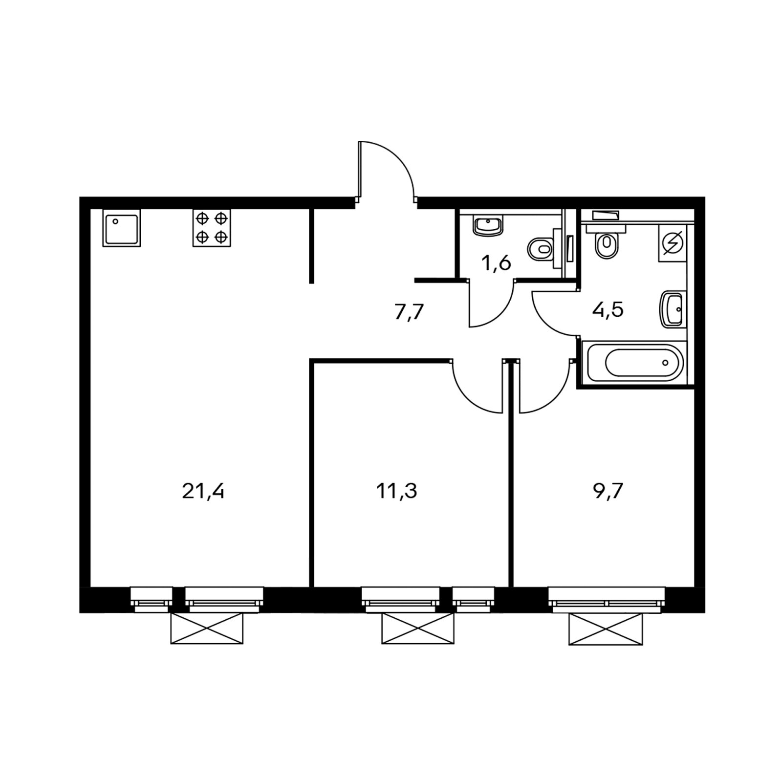 2-комнатная квартира с полной отделкой, 55.6 м2, 13 этаж, дом сдан, ЖК Мякинино парк, корпус 2.2 - объявление 2346035 - фото №1