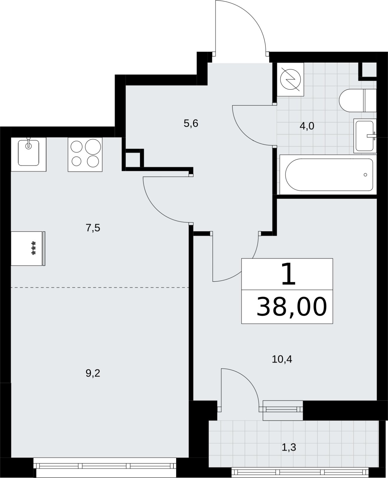 2-комнатная квартира (евро) с полной отделкой, 38 м2, 2 этаж, сдача 4 квартал 2026 г., ЖК Родные кварталы, корпус 3.3 - объявление 2378544 - фото №1