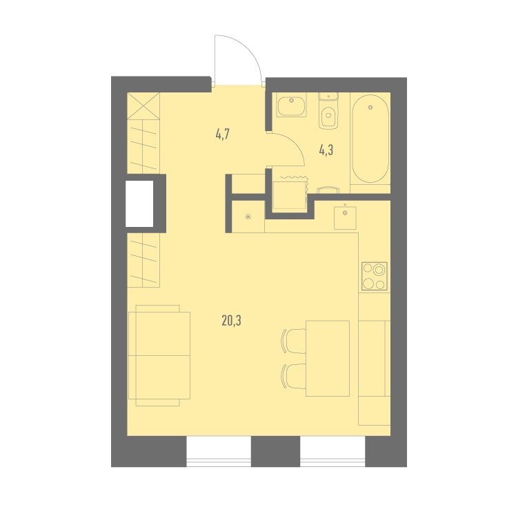 1-комнатная квартира с частичной отделкой, 29.4 м2, 13 этаж, дом сдан, ЖК Кварталы 21/19, корпус 20 - объявление 2025232 - фото №1