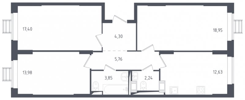 3-комнатная квартира с полной отделкой, 79.11 м2, 8 этаж, сдача 3 квартал 2024 г., ЖК Томилино Парк, корпус 5.1 - объявление 1853346 - фото №1