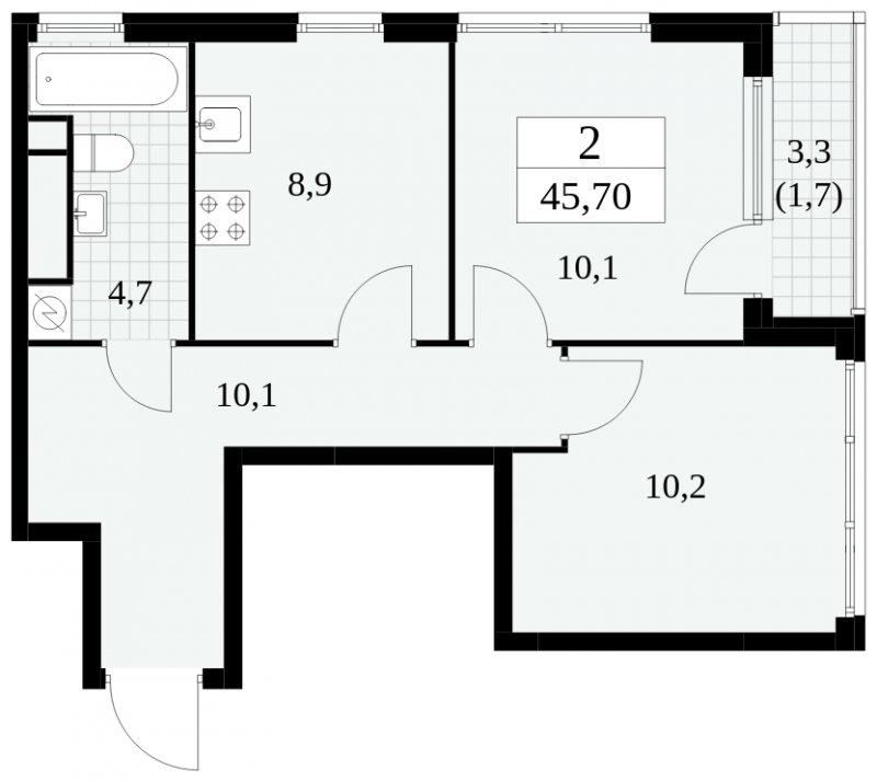 2-комнатная квартира без отделки, 45.7 м2, 27 этаж, сдача 2 квартал 2025 г., ЖК Южные сады, корпус 2.4 - объявление 1760404 - фото №1