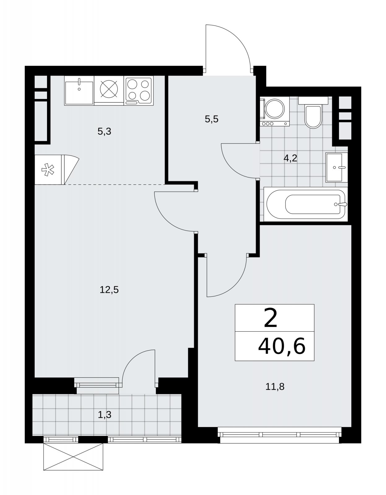 2-комнатная квартира (евро) с частичной отделкой, 40.6 м2, 11 этаж, сдача 2 квартал 2026 г., ЖК Прокшино, корпус 11.2.3 - объявление 2270232 - фото №1