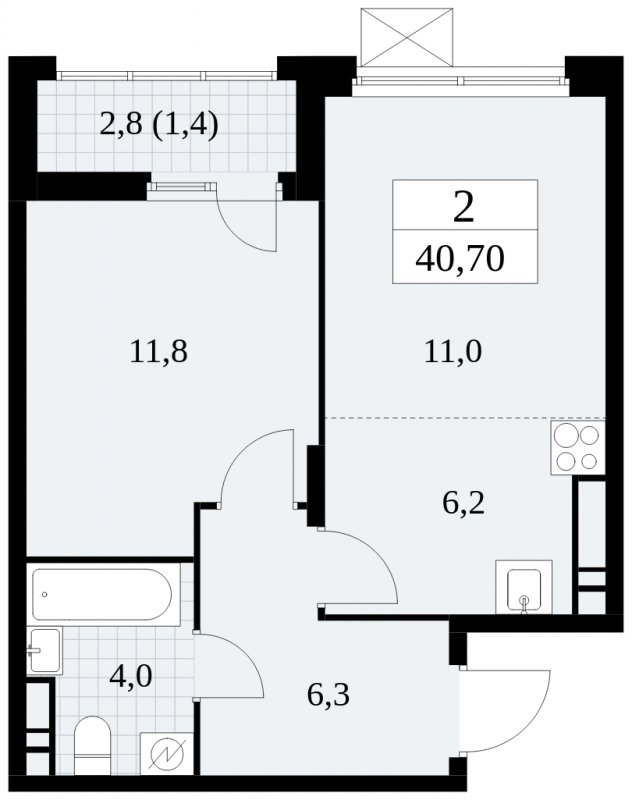 2-комнатная квартира (евро) с частичной отделкой, 40.7 м2, 15 этаж, сдача 4 квартал 2024 г., ЖК Скандинавия, корпус 2.27.1 - объявление 1840290 - фото №1
