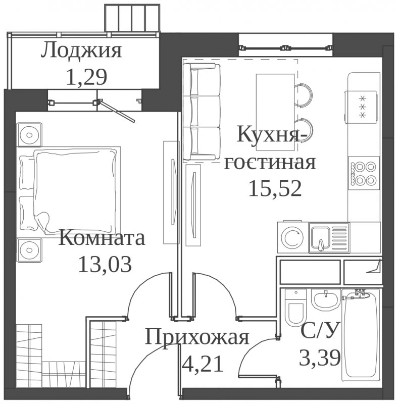 2-комнатная квартира (евро) с частичной отделкой, 37.44 м2, 21 этаж, сдача 2 квартал 2023 г., ЖК Аквилон Митино, корпус 4 - объявление 1745864 - фото №1