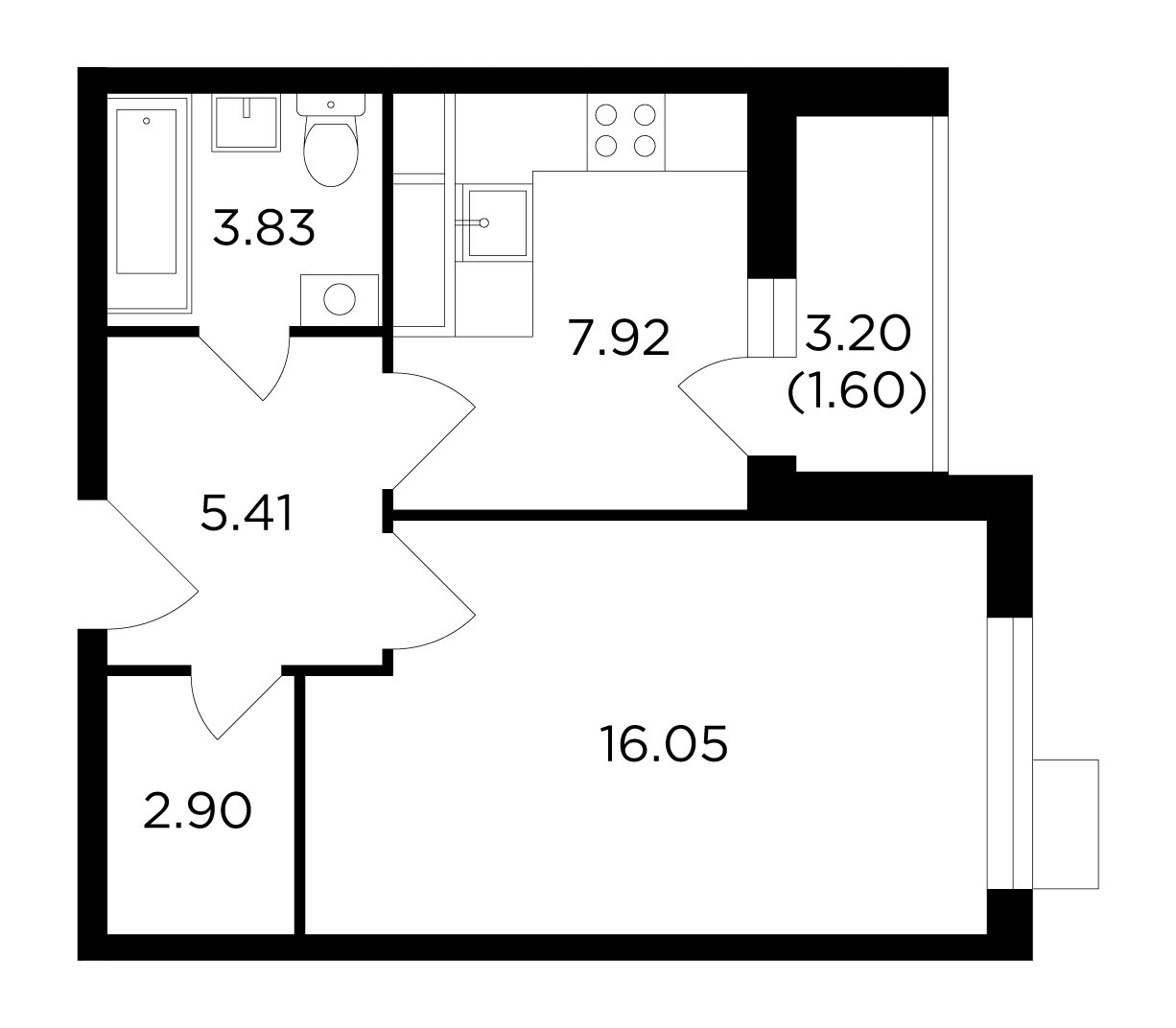 1-комнатная квартира без отделки, 37.71 м2, 7 этаж, дом сдан, ЖК VESNA, корпус 3 - объявление 2007534 - фото №1