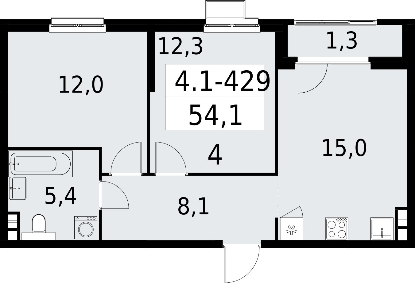 2-комнатная квартира с полной отделкой, 54.1 м2, 4 этаж, сдача 2 квартал 2027 г., ЖК Южные сады, корпус 4.1.2 - объявление 2392935 - фото №1