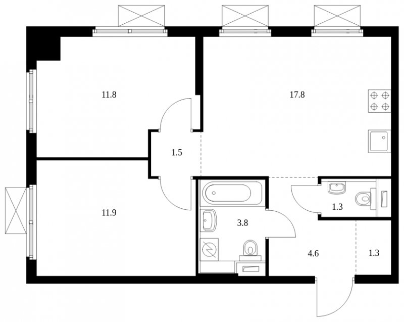 2-комнатная квартира с полной отделкой, 54 м2, 14 этаж, сдача 1 квартал 2025 г., ЖК Середневский лес, корпус 3.2 - объявление 1992309 - фото №1