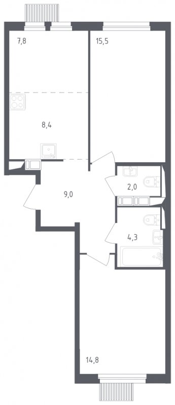 3-комнатная квартира с полной отделкой, 61.8 м2, 2 этаж, сдача 2 квартал 2024 г., ЖК Мытищи Парк, корпус 3 - объявление 1822562 - фото №1