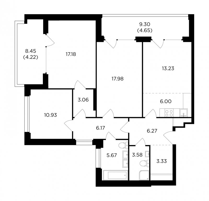4-комнатная квартира с полной отделкой, 102.27 м2, 19 этаж, дом сдан, ЖК RiverSky, корпус 6 - объявление 1767767 - фото №1