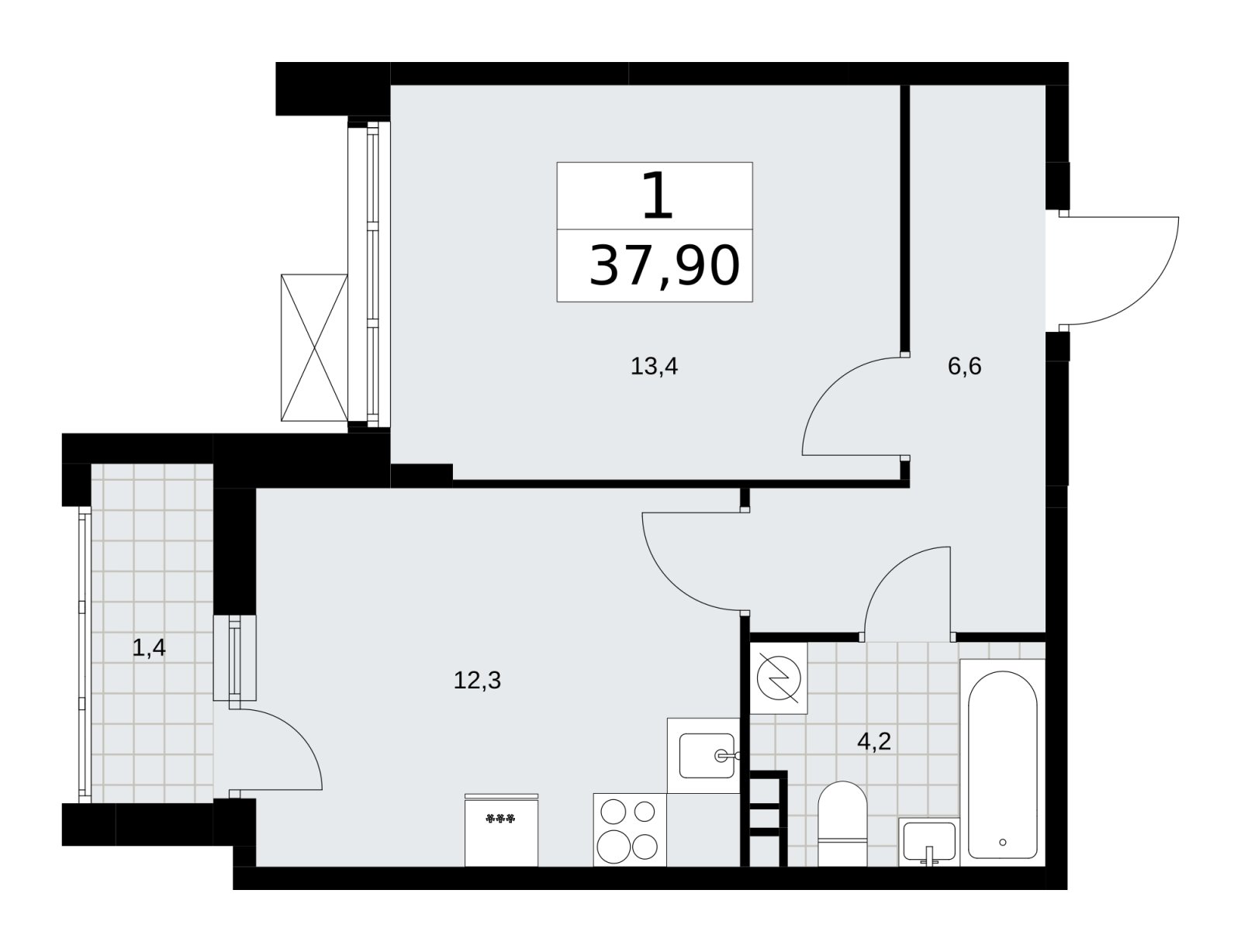 1-комнатная квартира с частичной отделкой, 37.9 м2, 3 этаж, сдача 4 квартал 2025 г., ЖК Скандинавия, корпус 28.3 - объявление 2202452 - фото №1