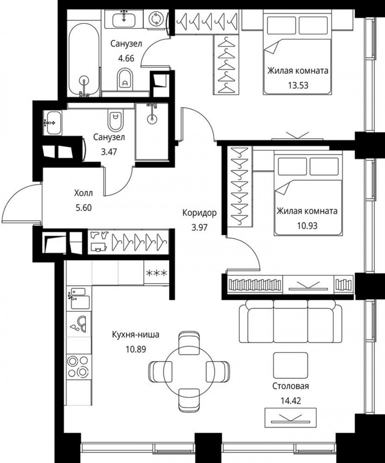 2-комнатная квартира с частичной отделкой, 67.47 м2, 15 этаж, сдача 3 квартал 2026 г., ЖК City Bay, корпус North Ocean 5 - объявление 2240577 - фото №1