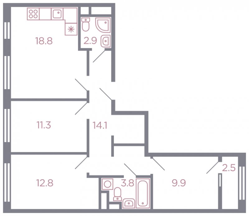 3-комнатная квартира без отделки, 74 м2, 11 этаж, дом сдан, ЖК Миниполис Серебрица, корпус 1 - объявление 1789607 - фото №1