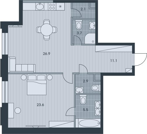 2-комнатная квартира с частичной отделкой, 76.6 м2, 2 этаж, дом сдан, ЖК EVER, корпус 3 - объявление 2389957 - фото №1