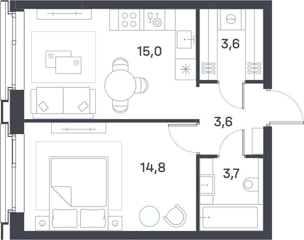 1-комнатная квартира 40.7 м2, 23 этаж, сдача 4 квартал 2025 г., ЖК Portland, корпус 4 - объявление 2310441 - фото №1