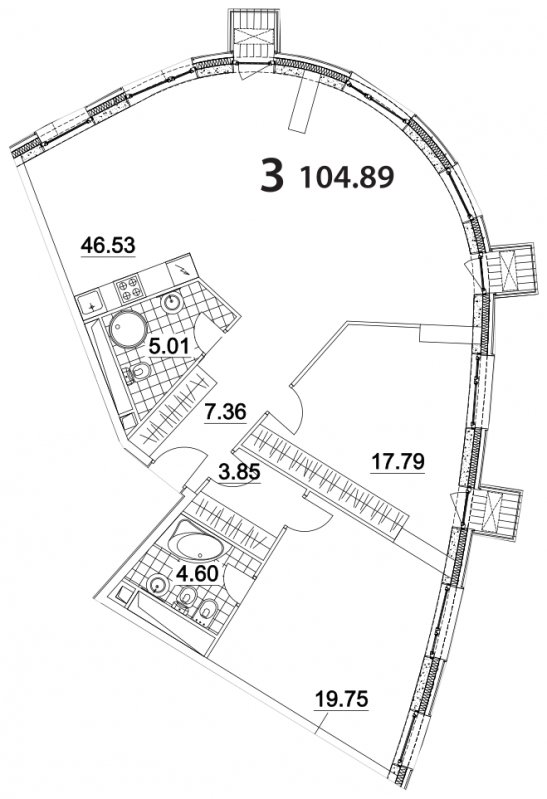 3-комнатная квартира (евро) без отделки, 104.8 м2, 8 этаж, дом сдан, ЖК Апарт-комплекс Nakhimov, корпус 3 - объявление 1330684 - фото №1