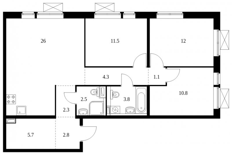 3-комнатная квартира с полной отделкой, 82.8 м2, 17 этаж, сдача 1 квартал 2023 г., ЖК Волжский парк, корпус 2.1 - объявление 1500899 - фото №1