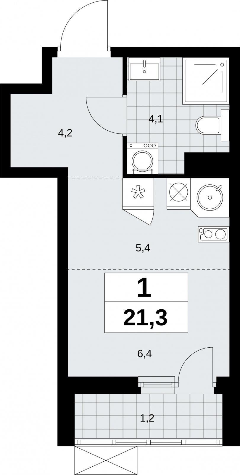 Студия с полной отделкой, 21.3 м2, 3 этаж, сдача 3 квартал 2026 г., ЖК Дзен-кварталы, корпус 6.1.3 - объявление 2327447 - фото №1