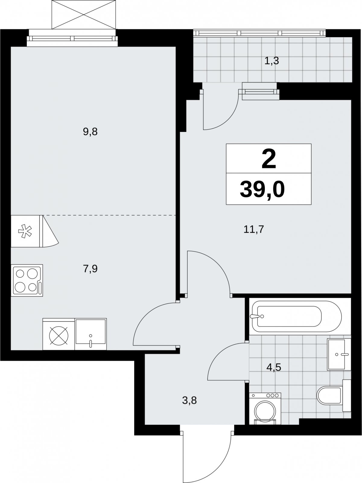 2-комнатная квартира (евро) без отделки, 39 м2, 12 этаж, сдача 2 квартал 2026 г., ЖК Дзен-кварталы, корпус 6.1.1 - объявление 2327198 - фото №1