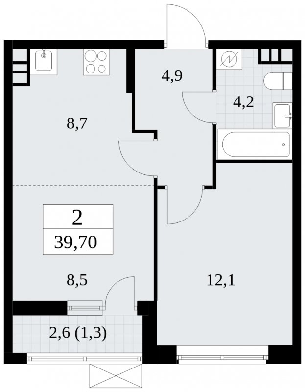 2-комнатная квартира (евро) без отделки, 39.7 м2, 5 этаж, сдача 1 квартал 2025 г., ЖК Прокшино, корпус 5.2.4 - объявление 1900737 - фото №1