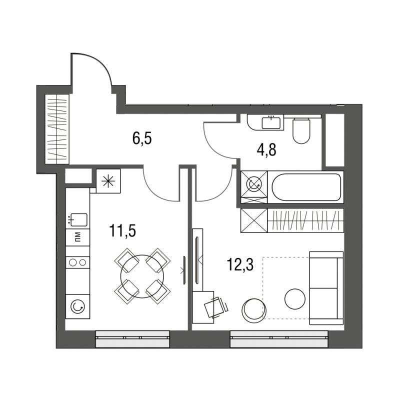 1-комнатная квартира без отделки, 35.1 м2, 2 этаж, сдача 1 квартал 2024 г., ЖК Сиреневый Парк, корпус 31 - объявление 1745493 - фото №1