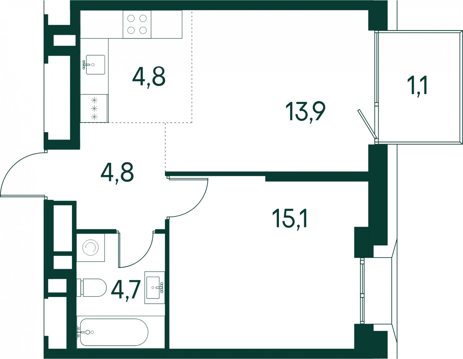 1-комнатная квартира без отделки, 45.4 м2, 9 этаж, сдача 2 квартал 2025 г., ЖК Клубный город на реке Primavera, корпус 6 квартала "Vivaldi" - объявление 2046732 - фото №1