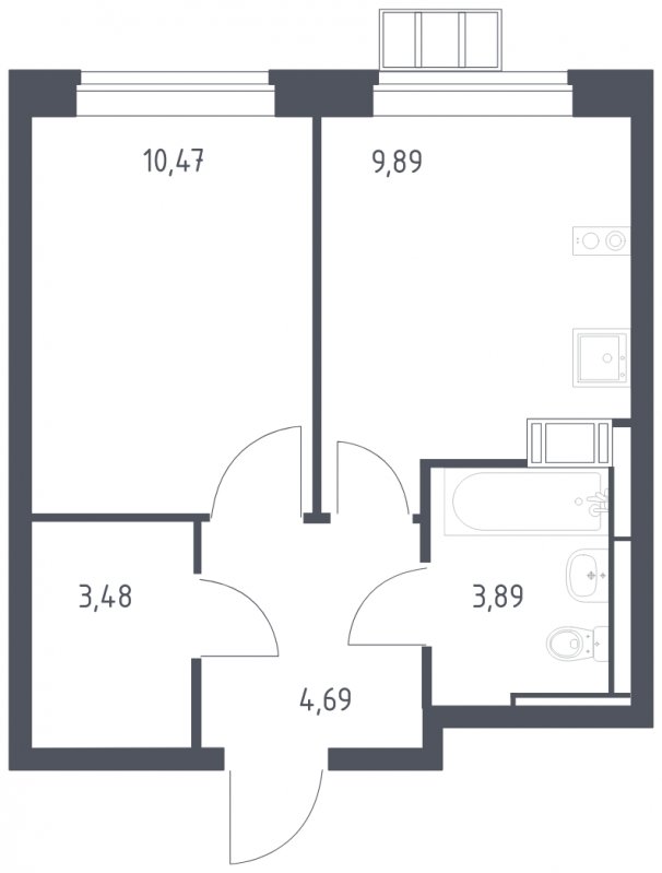 1-комнатная квартира с полной отделкой, 32.42 м2, 12 этаж, сдача 1 квартал 2025 г., ЖК Алхимово, корпус 9 - объявление 1969312 - фото №1
