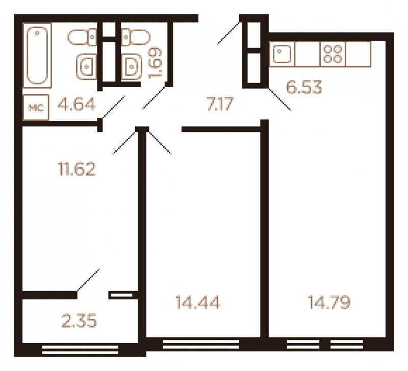3-комнатная квартира с полной отделкой, 63 м2, 7 этаж, дом сдан, ЖК Миниполис Рафинад, корпус 6 - объявление 1464216 - фото №1