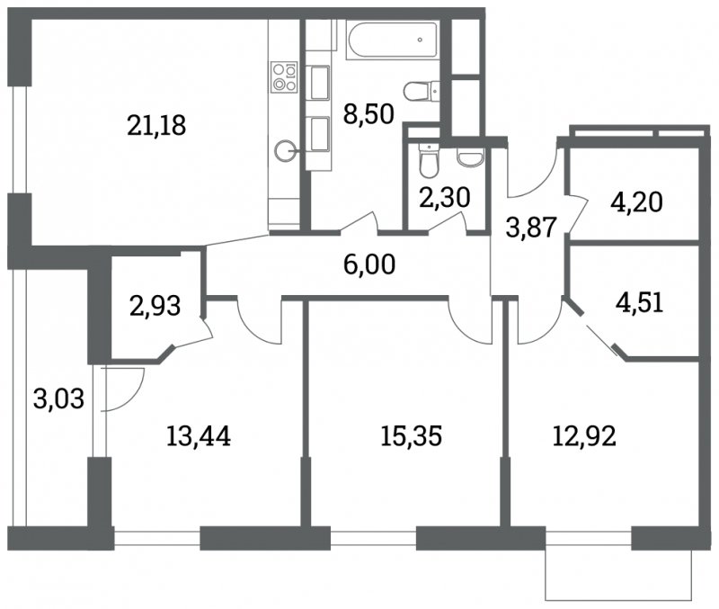 3-комнатная квартира 95.77 м2, 2 этаж, сдача 4 квартал 2022 г., ЖК Headliner, корпус 8 - объявление 1689949 - фото №1