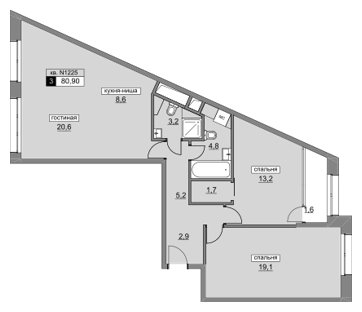 3-комнатная квартира (евро) без отделки, 80.9 м2, 3 этаж, сдача 4 квартал 2022 г., ЖК Румянцево-Парк, корпус 3 - объявление 1187670 - фото №1