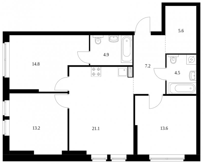 3-комнатная квартира с полной отделкой, 84.9 м2, 18 этаж, сдача 3 квартал 2023 г., ЖК Кронштадтский 9, корпус 1.1 - объявление 1550650 - фото №1