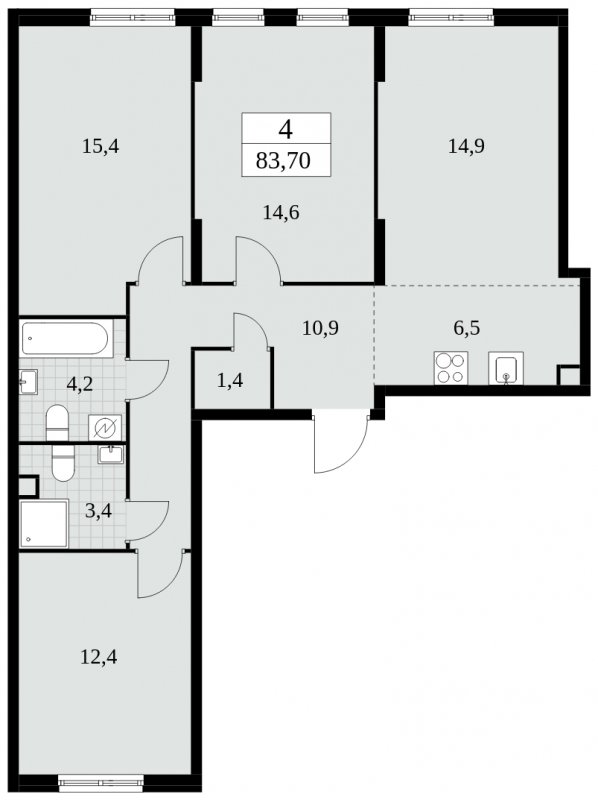 4-комнатная квартира (евро) без отделки, 83.7 м2, 2 этаж, сдача 2 квартал 2025 г., ЖК Южные сады, корпус 2.3 - объявление 1758037 - фото №1