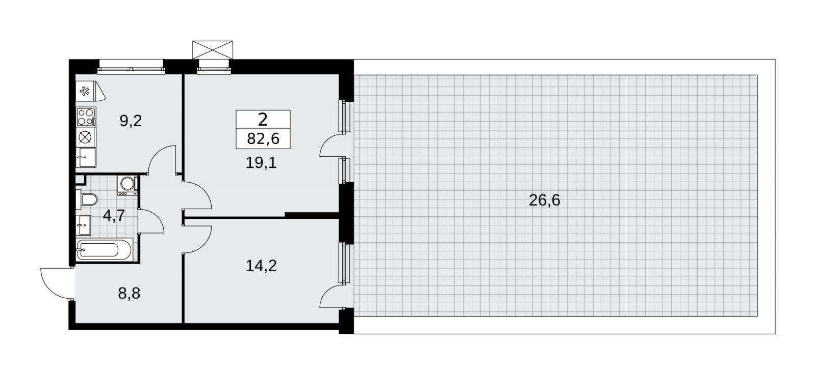 2-комнатная квартира с частичной отделкой, 82.6 м2, 2 этаж, сдача 2 квартал 2026 г., ЖК Скандинавия, корпус 25.2 - объявление 2283454 - фото №1