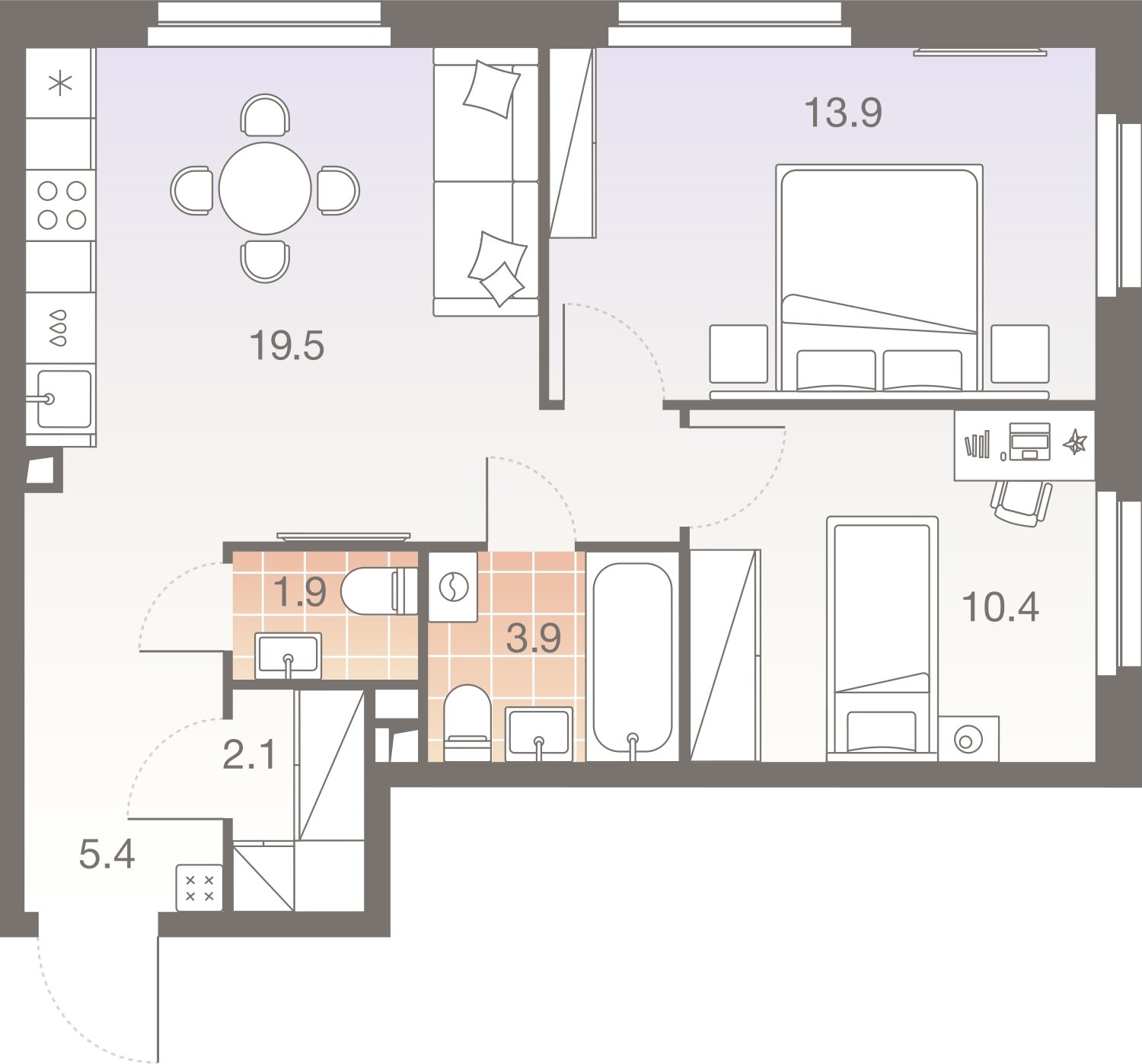 3-комнатная квартира без отделки, 57.1 м2, 17 этаж, сдача 1 квартал 2026 г., ЖК Twelve, корпус 3 - объявление 2372499 - фото №1