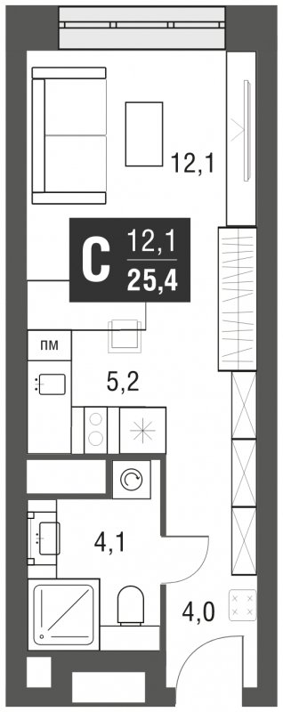 Студия с полной отделкой, 25.4 м2, 6 этаж, сдача 2 квартал 2024 г., ЖК AFI Tower, корпус 1 - объявление 1930775 - фото №1