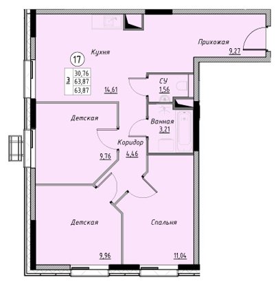 3-комнатная квартира без отделки, 63.87 м2, 6 этаж, дом сдан, ЖК Новое Лыткарино, корпус 4 - объявление 1491117 - фото №1