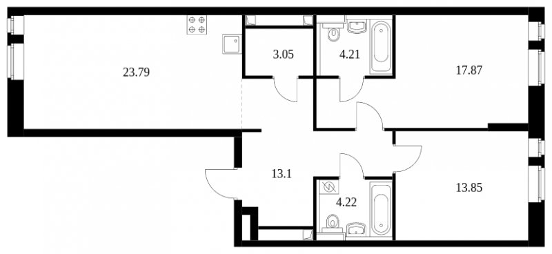 2-комнатная квартира без отделки, 78.5 м2, 4 этаж, сдача 4 квартал 2022 г., ЖК Green Park, корпус 7 - объявление 1786905 - фото №1