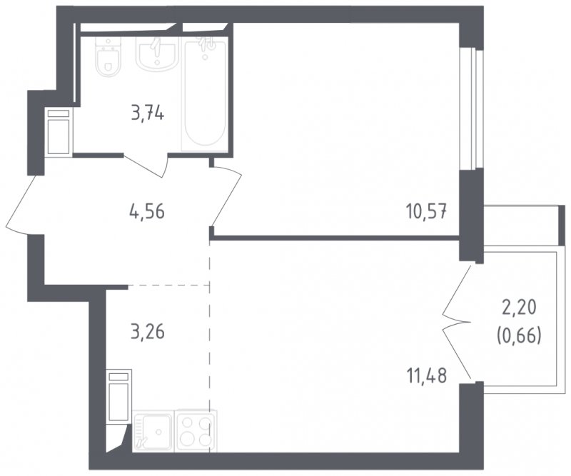 2-комнатная квартира с полной отделкой, 34.27 м2, 15 этаж, сдача 3 квартал 2023 г., ЖК Томилино Парк, корпус 4.1 - объявление 1964476 - фото №1