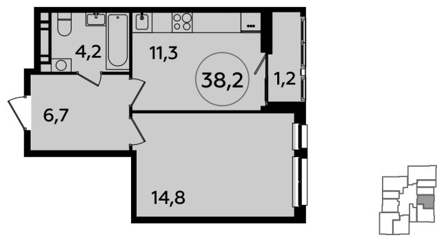1-комнатная квартира без отделки, 38.2 м2, 22 этаж, сдача 4 квартал 2023 г., ЖК Южные сады, корпус 1.3 - объявление 1512424 - фото №1