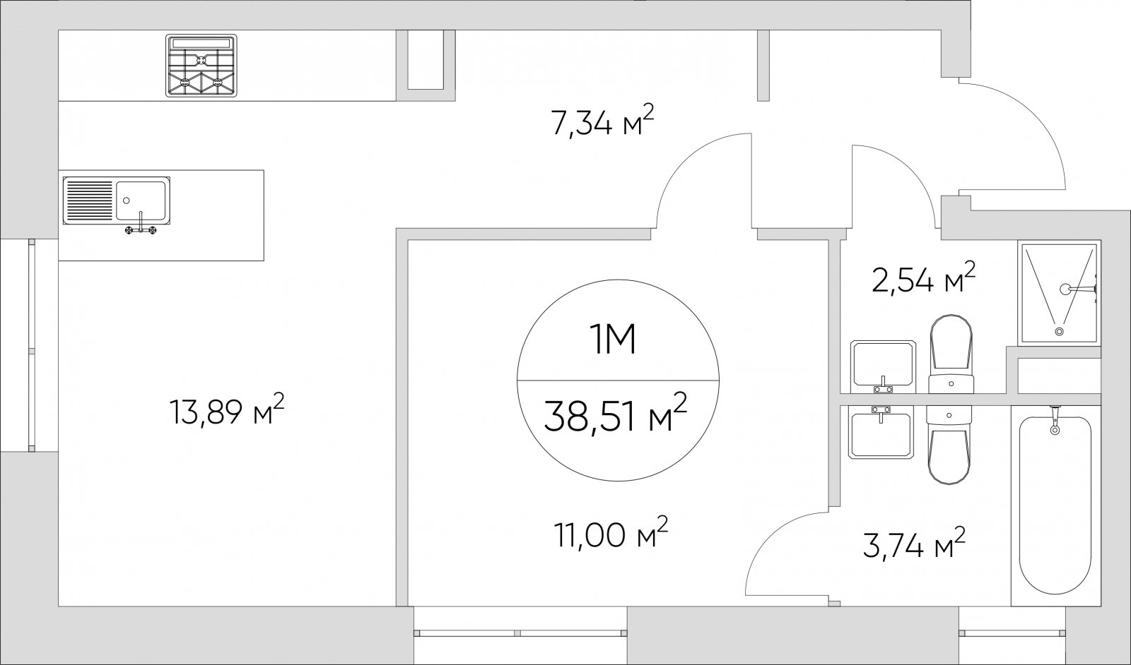 1-комнатные апартаменты без отделки, 38.51 м2, 12 этаж, сдача 1 квартал 2024 г., ЖК N'ICE LOFT, корпус 1 - объявление 2217185 - фото №1