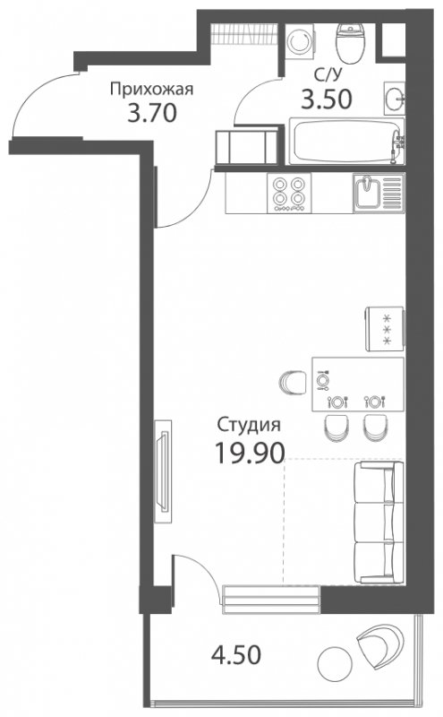 Студия с частичной отделкой, 28.5 м2, 12 этаж, сдача 2 квартал 2022 г., ЖК Аквилон PARK, корпус 1 - объявление 1686415 - фото №1