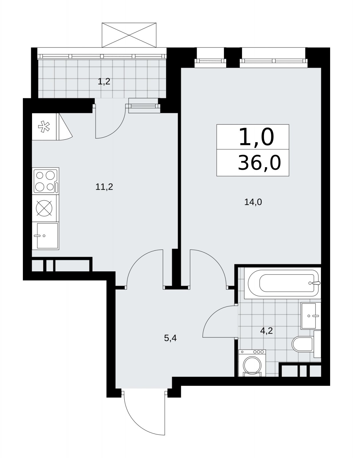 1-комнатная квартира с частичной отделкой, 36 м2, 9 этаж, сдача 2 квартал 2026 г., ЖК Прокшино, корпус 10.1.5 - объявление 2227870 - фото №1