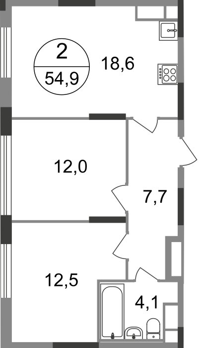 2-комнатная квартира без отделки, 54.9 м2, 16 этаж, сдача 1 квартал 2025 г., ЖК город-парк Переделкино Ближнее, корпус 17-1 - объявление 2138685 - фото №1