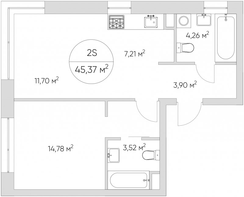2-комнатные апартаменты с частичной отделкой, 45.37 м2, 11 этаж, сдача 1 квартал 2024 г., ЖК N'ICE LOFT, корпус 3 - объявление 1981419 - фото №1