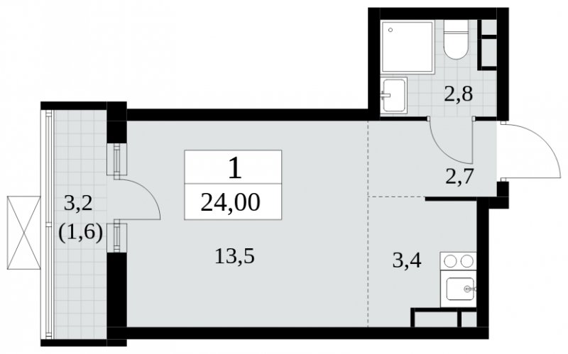 Студия с частичной отделкой, 24 м2, 7 этаж, сдача 3 квартал 2024 г., ЖК Прокшино, корпус 8.2 - объявление 1683787 - фото №1