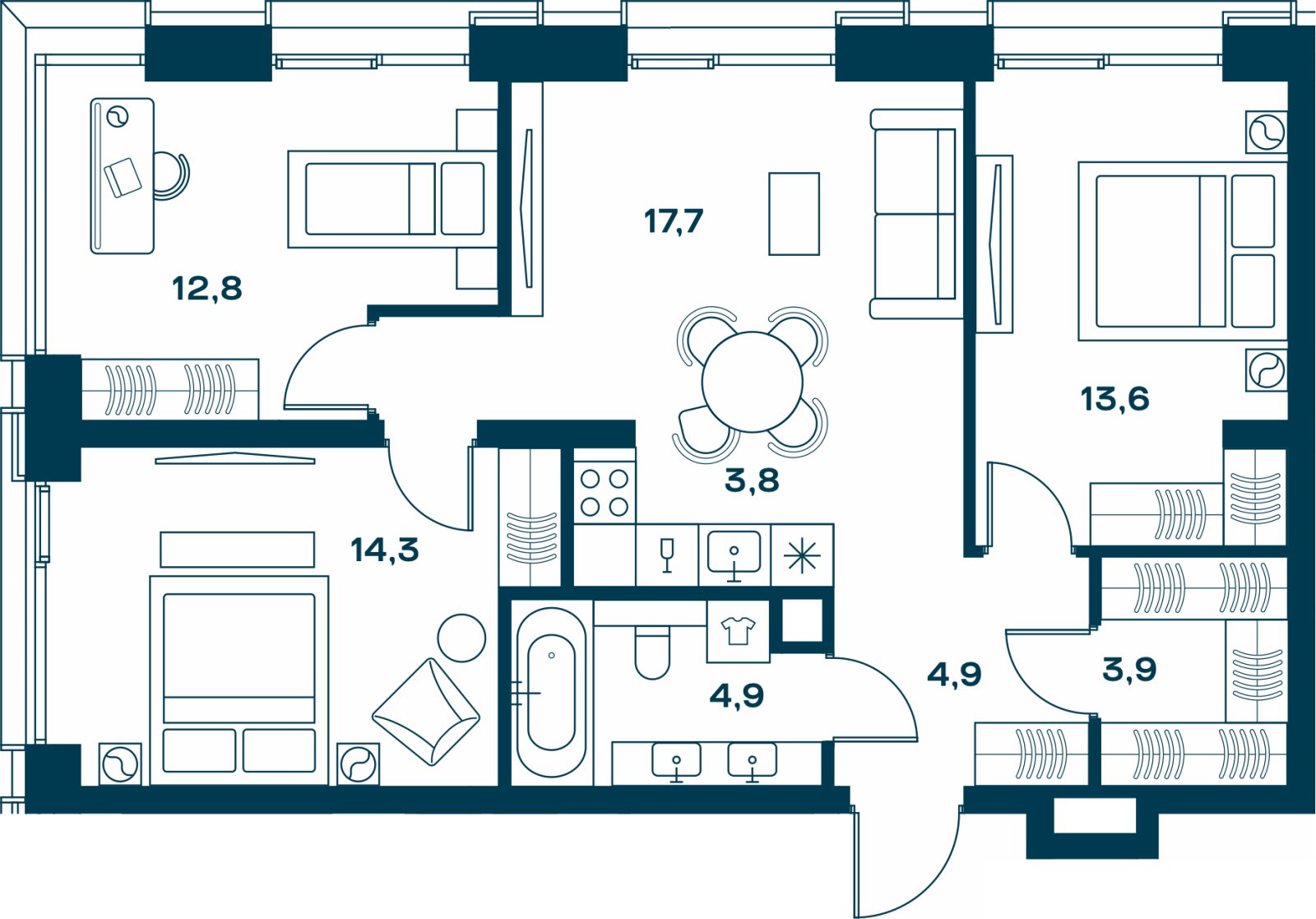 3-комнатная квартира с частичной отделкой, 75.9 м2, 9 этаж, сдача 4 квартал 2026 г., ЖК SOUL, корпус 3 - объявление 2376934 - фото №1