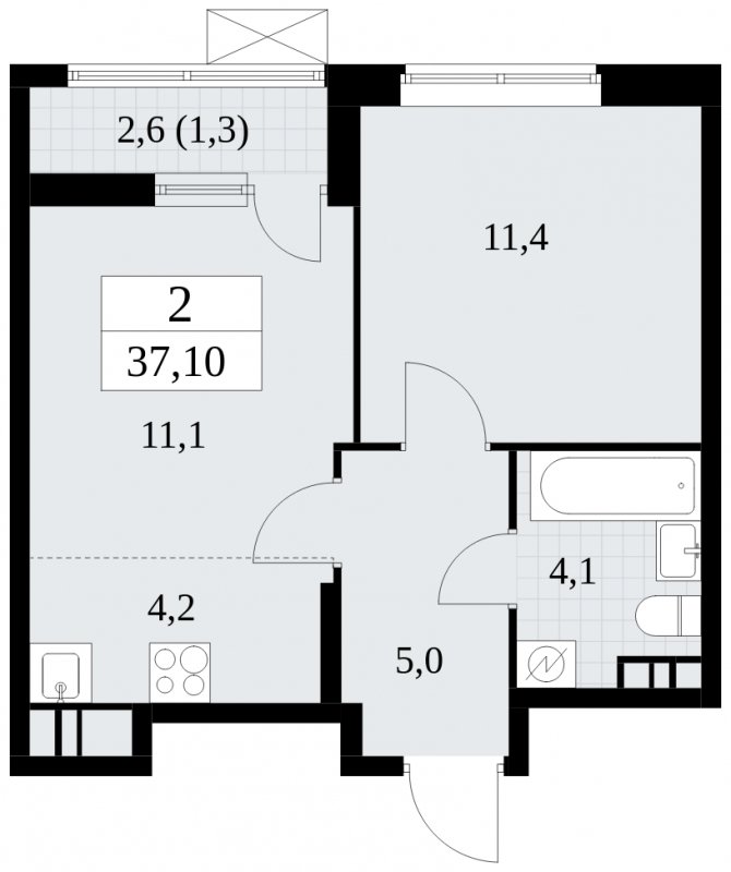 2-комнатная квартира (евро) без отделки, 37.1 м2, 16 этаж, сдача 1 квартал 2025 г., ЖК Прокшино, корпус 5.2.5 - объявление 1900959 - фото №1