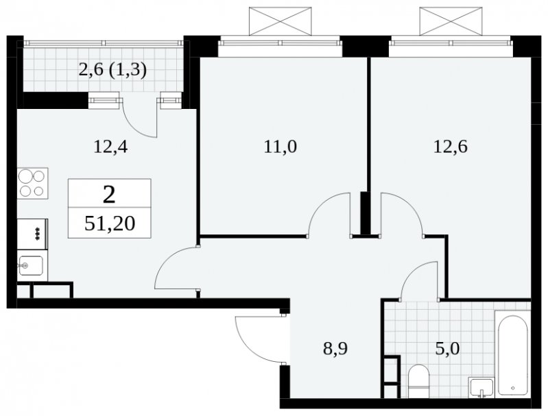 2-комнатная квартира с полной отделкой, 51.2 м2, 5 этаж, сдача 3 квартал 2024 г., ЖК Прокшино, корпус 8.1 - объявление 1683445 - фото №1