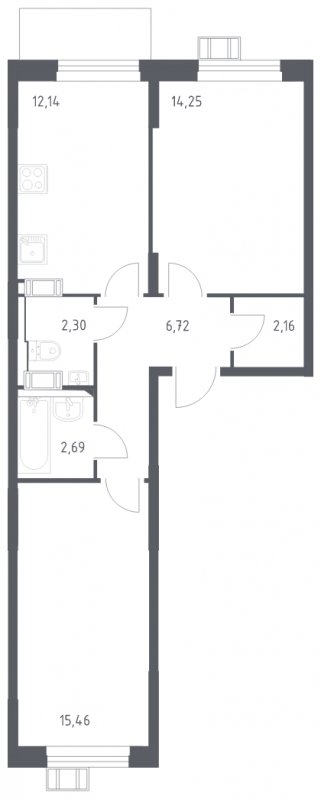 2-комнатная квартира с полной отделкой, 55.72 м2, 5 этаж, сдача 2 квартал 2023 г., ЖК Томилино Парк, корпус 4.3 - объявление 1751518 - фото №1