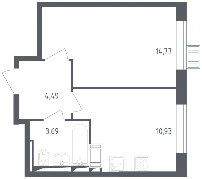 1-комнатная квартира с полной отделкой, 33.88 м2, 16 этаж, сдача 2 квартал 2023 г., ЖК Пригород Лесное, корпус 2.1 - объявление 1602900 - фото №1