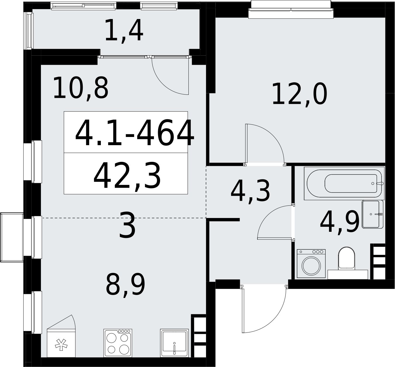 2-комнатная квартира (евро) с полной отделкой, 42.3 м2, 10 этаж, сдача 2 квартал 2027 г., ЖК Южные сады, корпус 4.1.2 - объявление 2392969 - фото №1